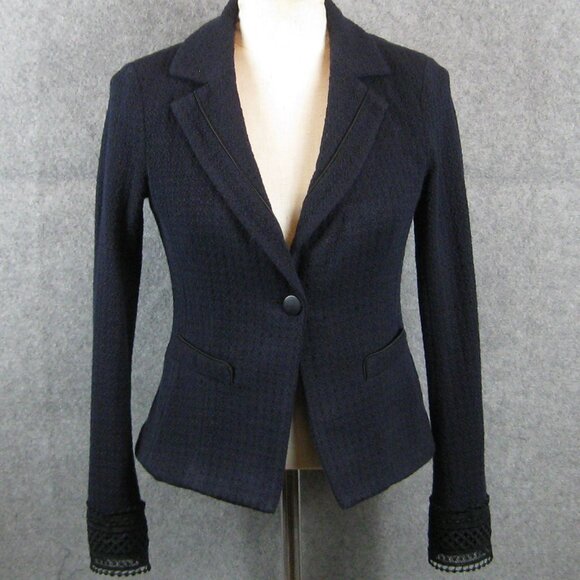Nanette Lepore Blazer Jacket With Lace Cuffs Navy Size 4 - Picture 3 of 7